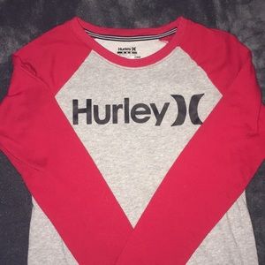 Boys long sleeve baseball style Hurley shirt.